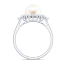 Cultured 3 Carat Freshwater Pearl Engagement Ring with Diamond Halo AAA - Rosec Jewels