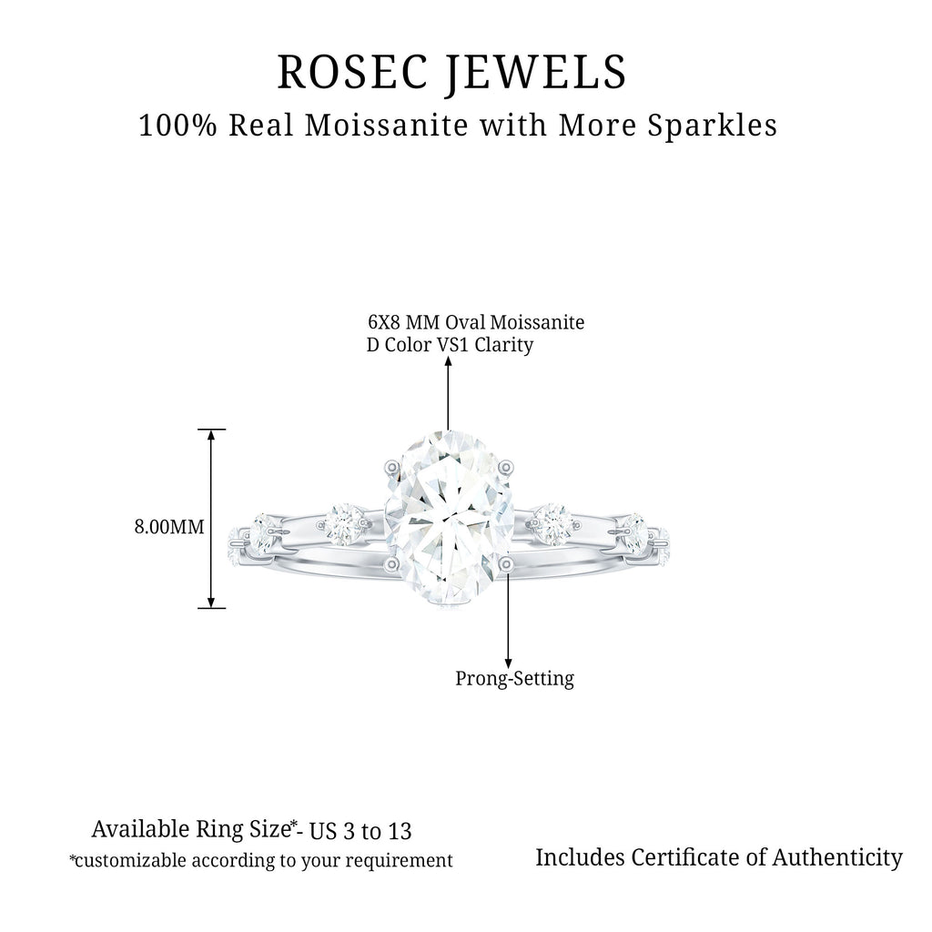 Large Oval Cut Moissanite Solitaire Engagement Ring in Gold Moissanite - ( D-VS1 ) - Color and Clarity - Rosec Jewels