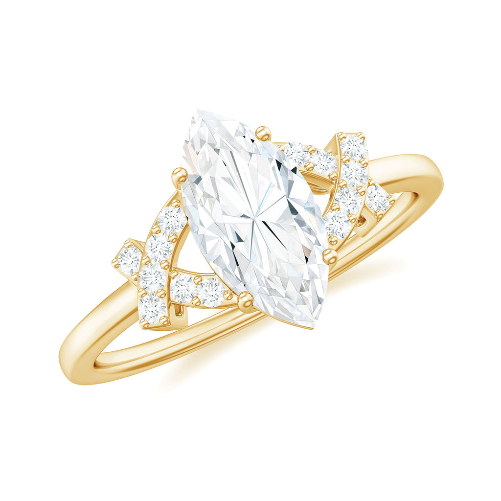 Marquise Cut Moissanite Solitaire Ring in Spilt Shank Moissanite - ( D-VS1 ) - Color and Clarity - Rosec Jewels