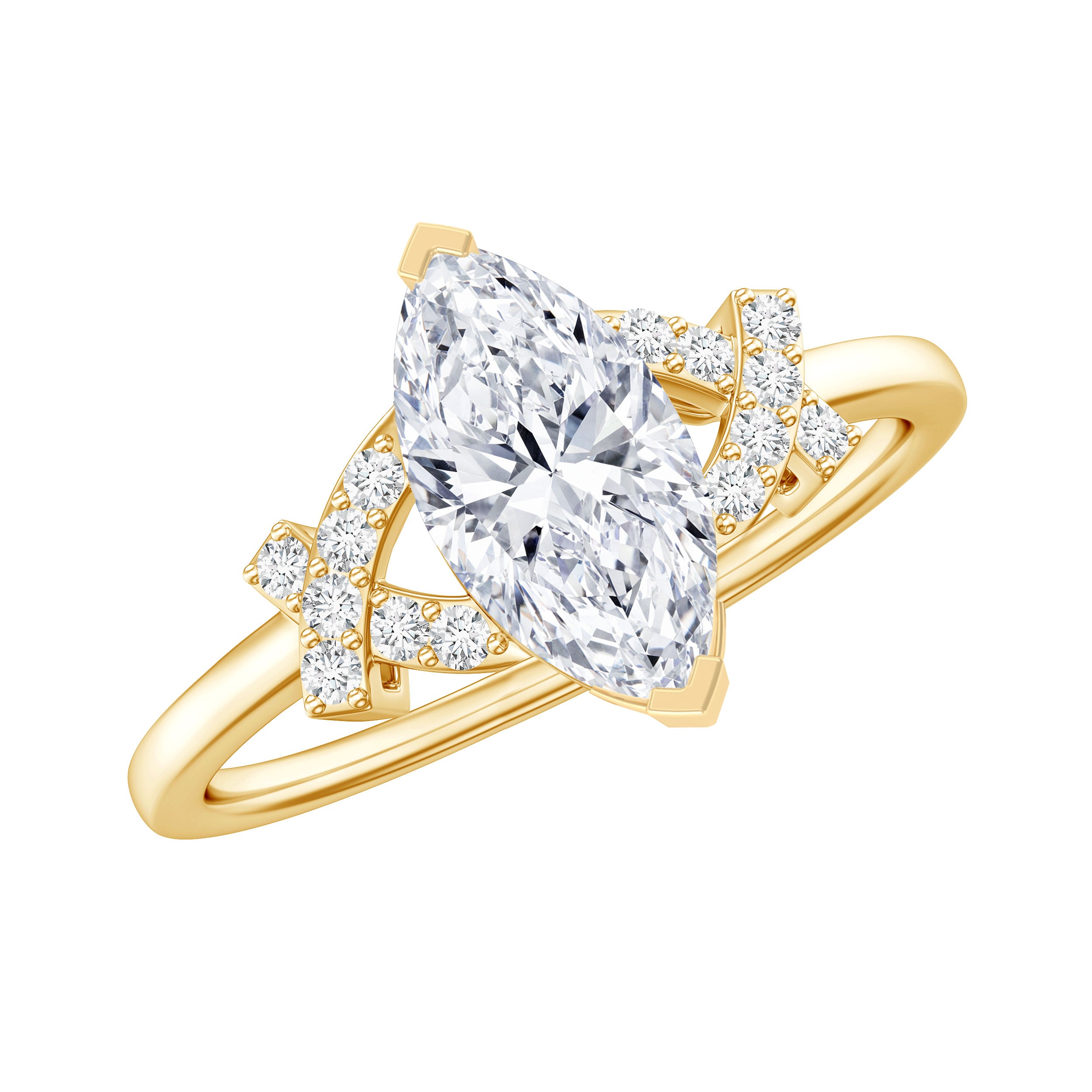 5X10 MM Moissanite Marquise Engagement Ring in Split Shank D-VS1 - Rosec Jewels