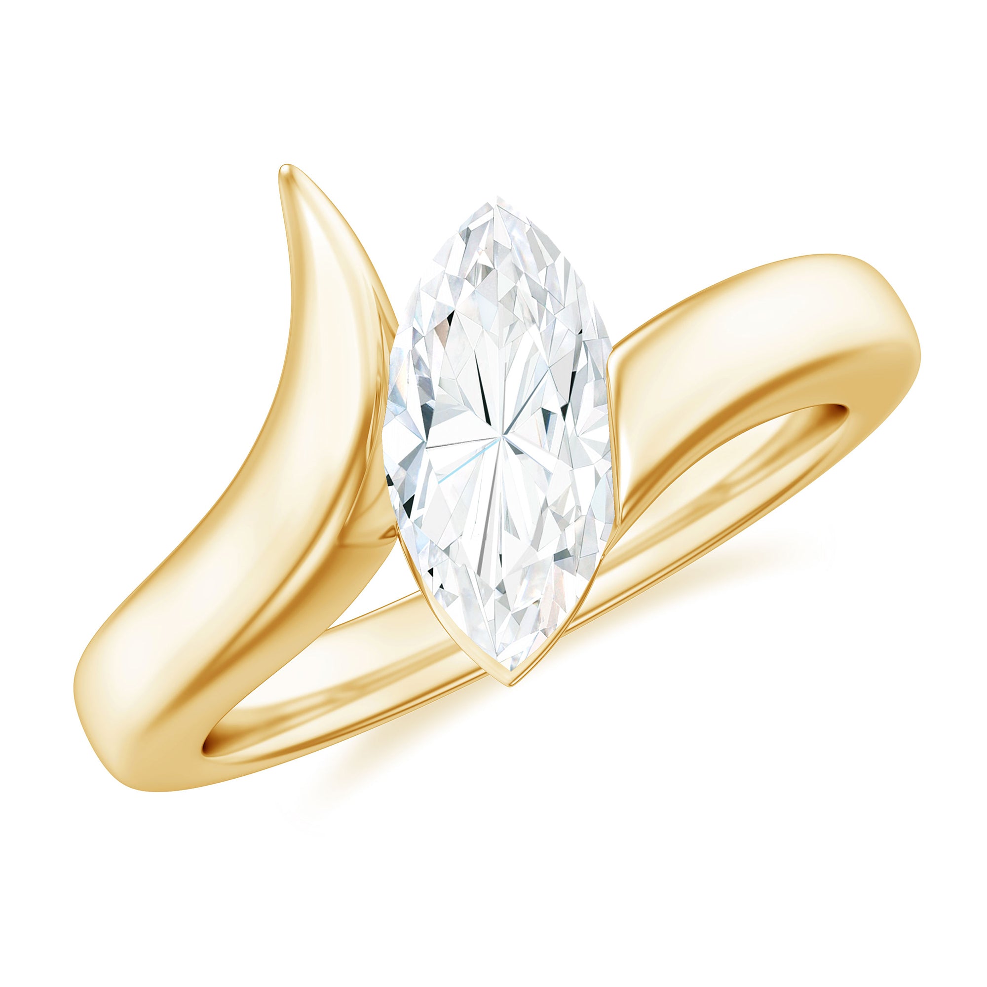 Marquise Cut Certified Moissanite Solitaire Bypass Ring in Gold Moissanite - ( D-VS1 ) - Color and Clarity - Rosec Jewels