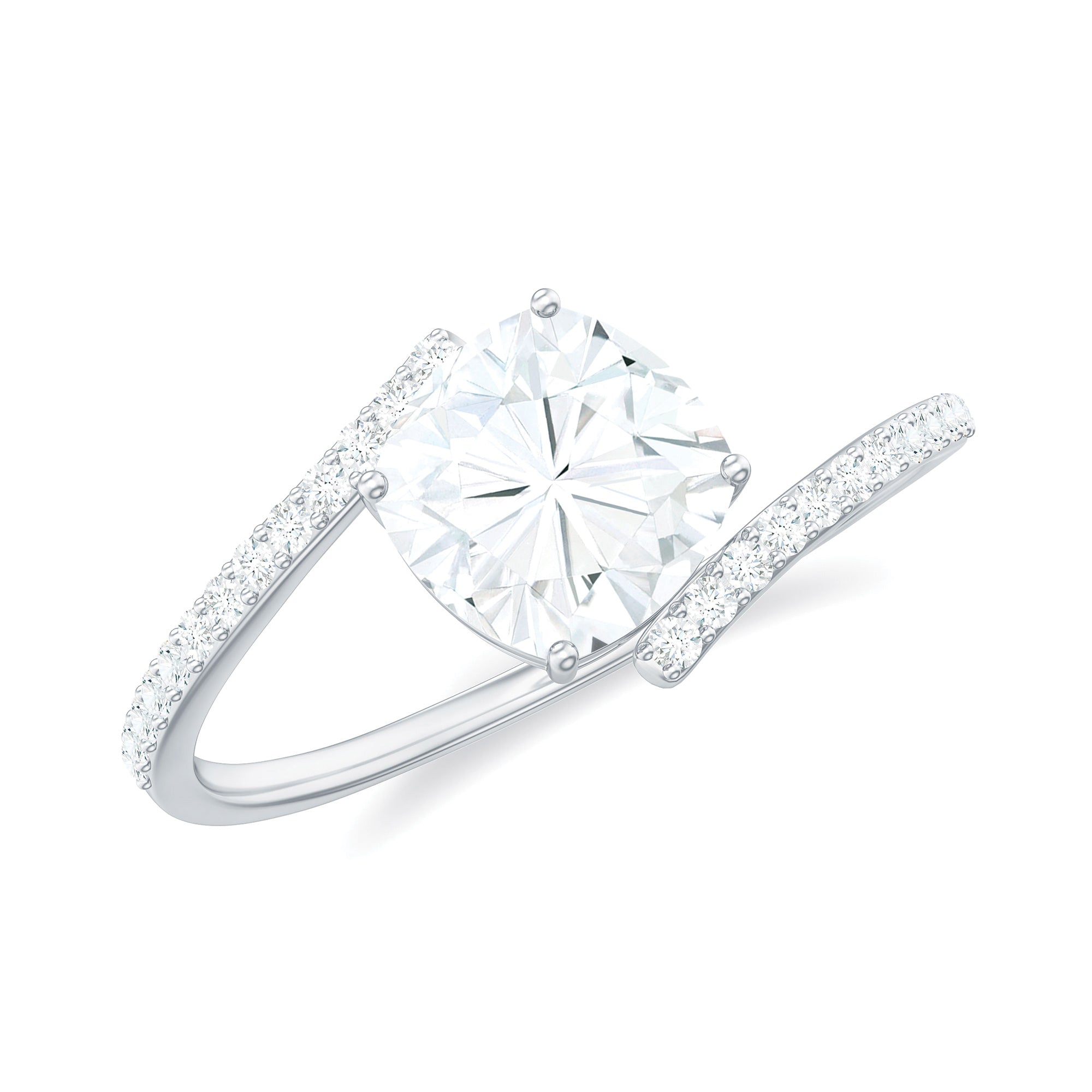 Cushion Cut Solitaire Moissanite Bypass Promise Ring Moissanite - ( D-VS1 ) - Color and Clarity - Rosec Jewels
