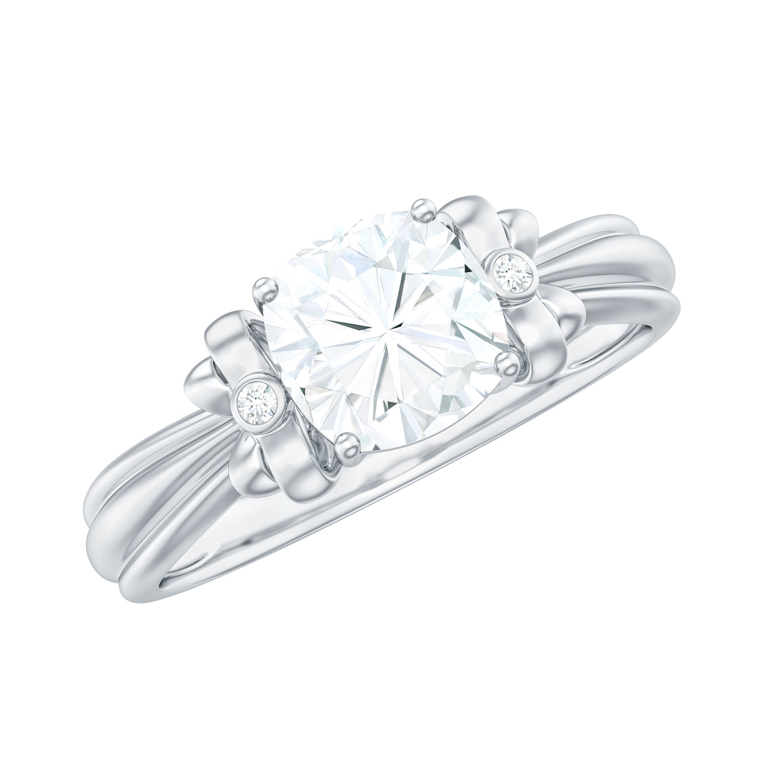 6mm Cushion Cut Moissanite Designer Solitaire Ring with Engraved Shank