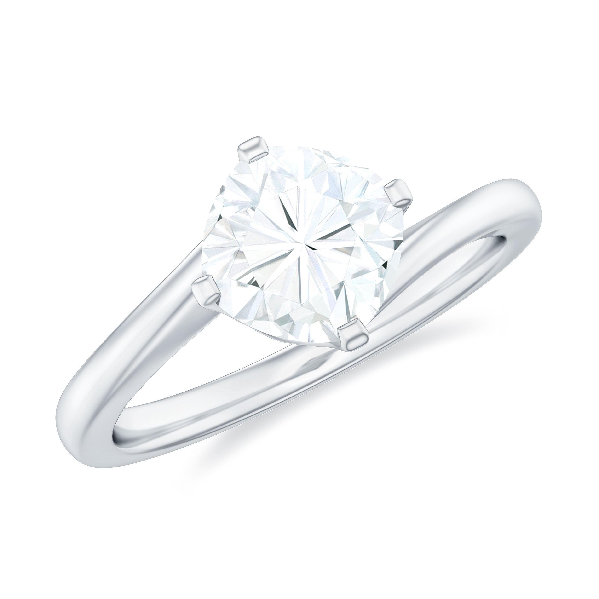 Cushion Cut Moissanite Solitaire Bypass Promise Ring in Gold Moissanite - ( D-VS1 ) - Color and Clarity - Rosec Jewels