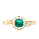 Nature Inspired Lab Grown Emerald Promise Ring with Diamond Halo AAAA - Rosec Jewels