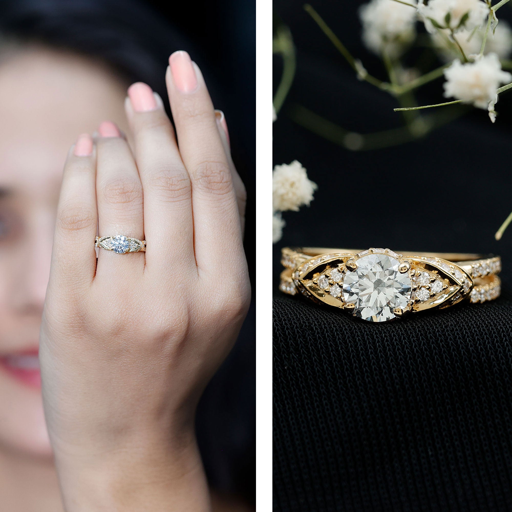 Rosec Jewels-Lab Grown Diamond Round Engagement Ring With Side Stone