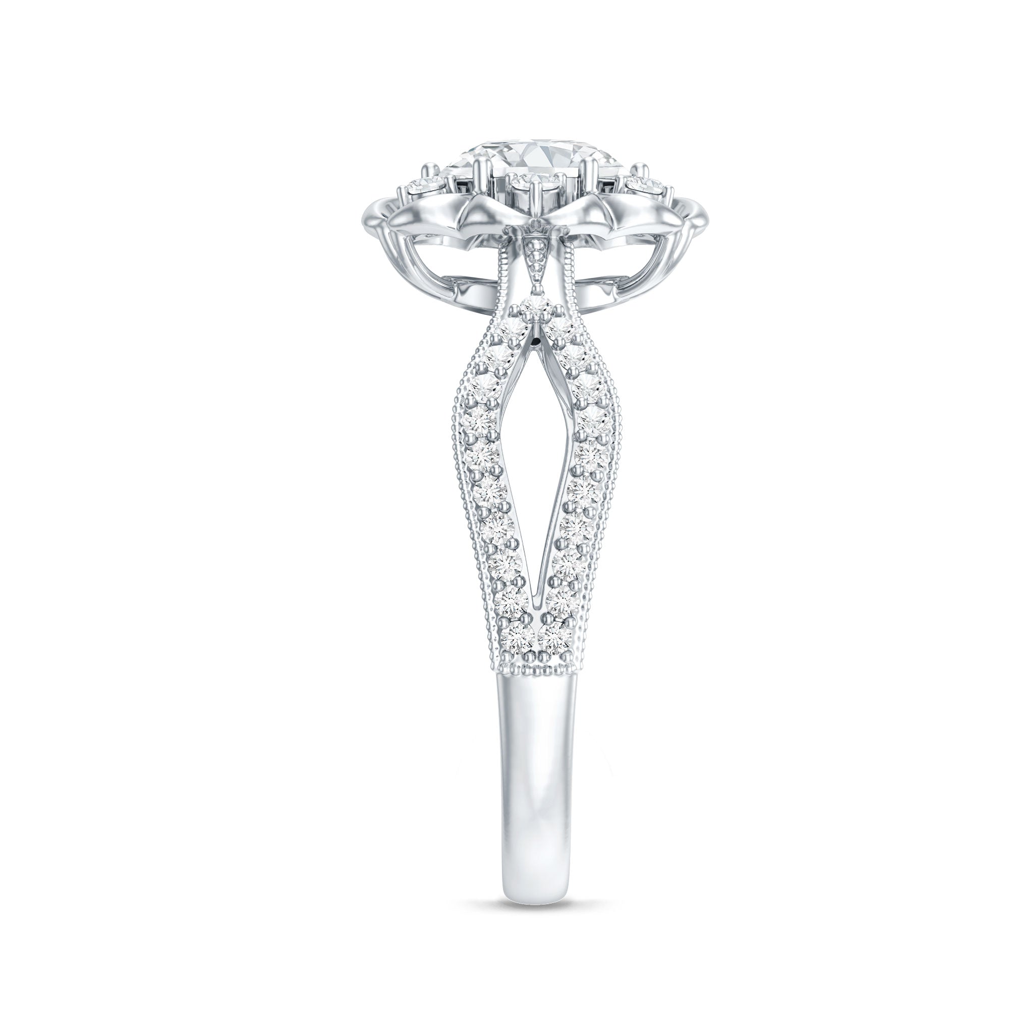 Nature Inspired Lab Grown Diamond Engagement Ring Lab - ( EF-VS ) - Rosec Jewels