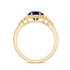 Round Created Blue Sapphire Flower Engagement Ring with Diamond AAAA - Rosec Jewels