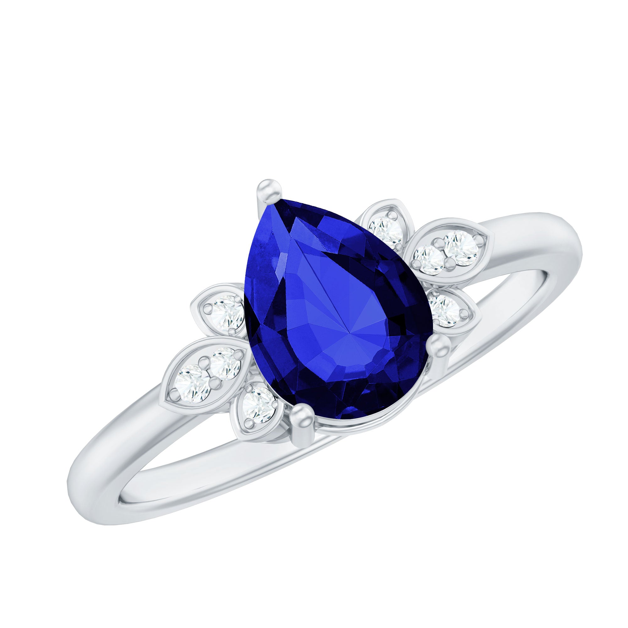 Rosec Jewels-Certified Lab Grown Blue Sapphire Teardrop Engagement Ring with Diamonds