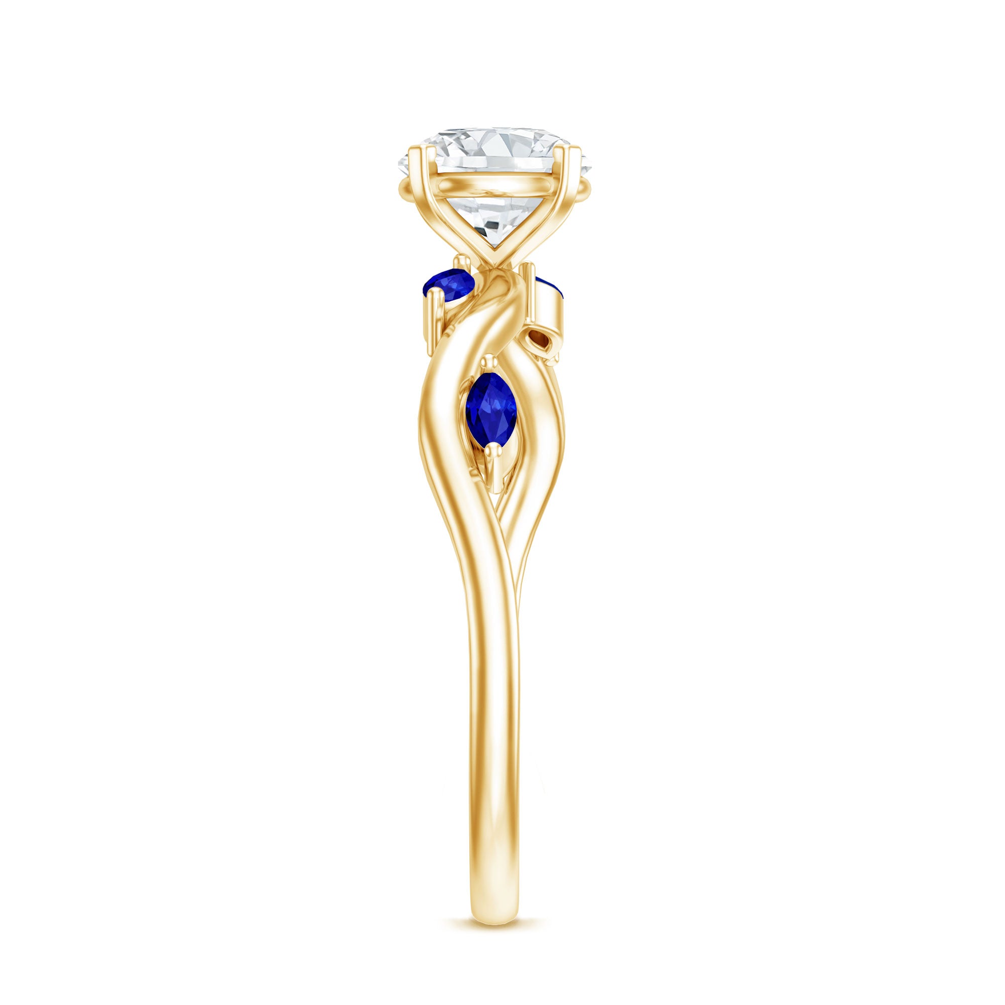 Certified Lab Grown Diamond Engagement Ring with Sapphire Lab - ( EF-VS ) - Rosec Jewels