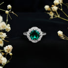 2 Carat Lab Grown Emerald Vintage Inspired Engagement Ring with Diamond AAAA - Rosec Jewels