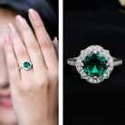 2 Carat Lab Grown Emerald Vintage Inspired Engagement Ring with Diamond AAAA - Rosec Jewels