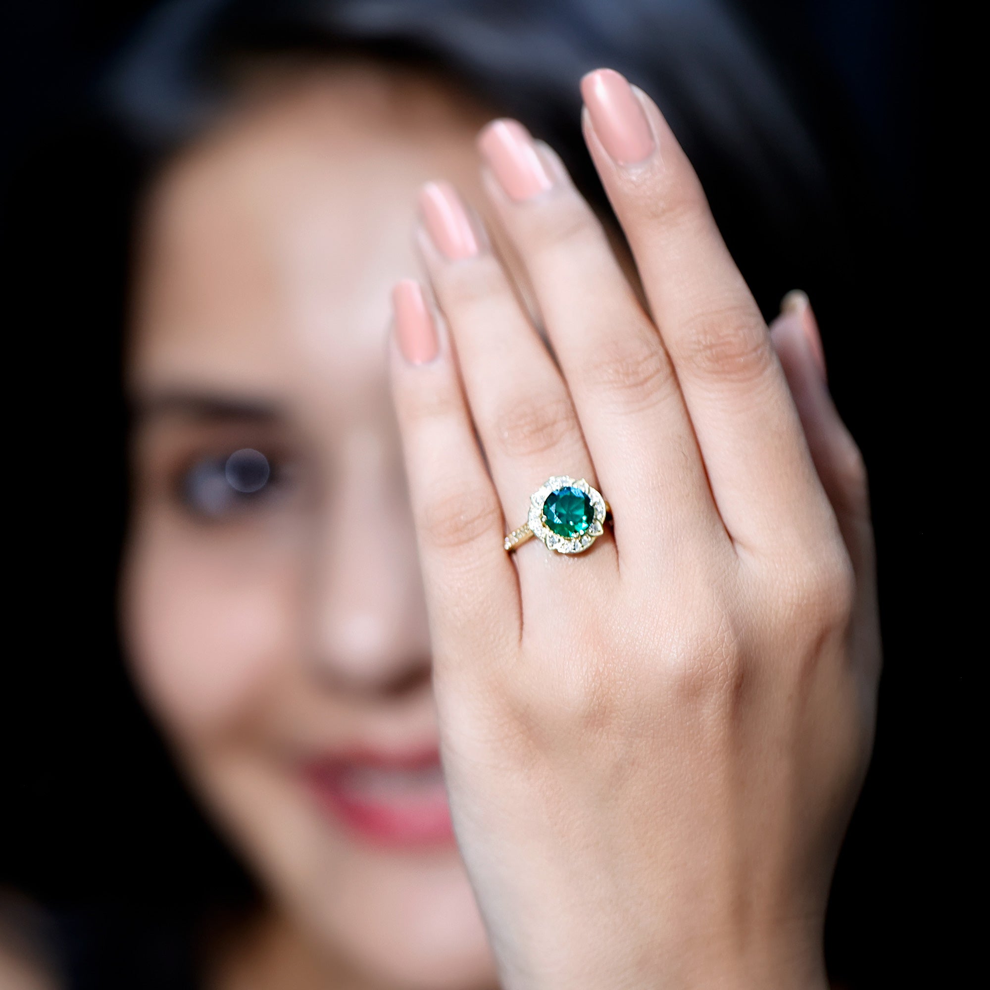 2 Carat Lab Grown Emerald Vintage Inspired Engagement Ring with Diamond AAAA - Rosec Jewels