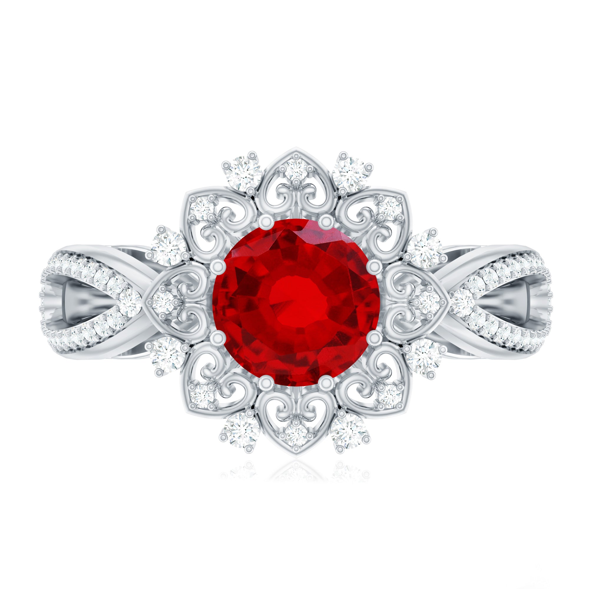 Lab Grown Ruby and Diamond Antique Looking Engagement Ring For Women AAAA - Rosec Jewels