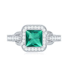 Lab Grown Emerald Vintage Inspired Engagement Ring with Diamond AAAA - Rosec Jewels