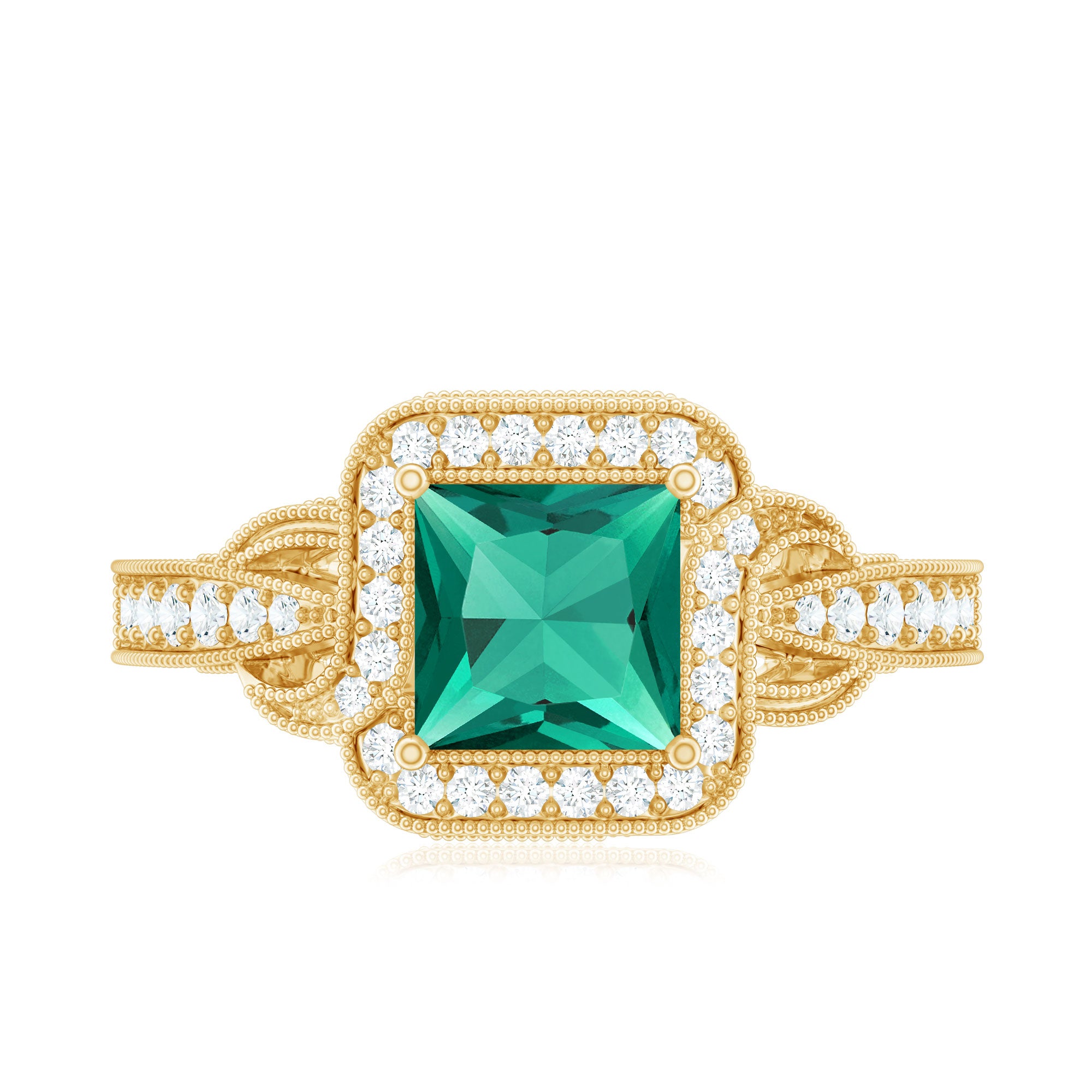 Lab Grown Emerald Vintage Inspired Engagement Ring with Diamond AAAA - Rosec Jewels