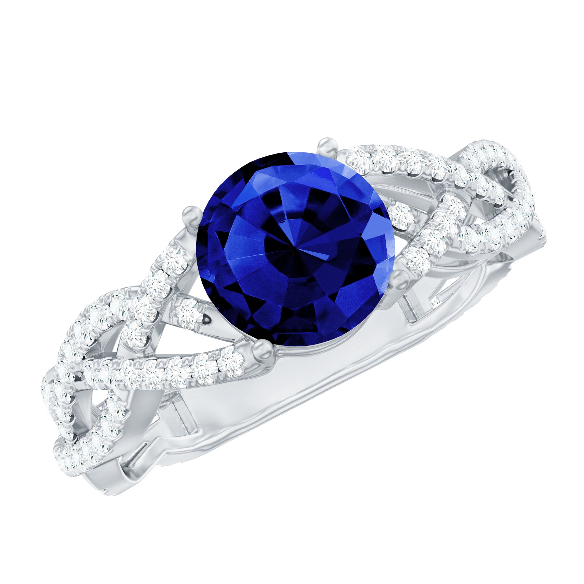 Rosec Jewels-Designer 2.7 Carat Lab Grown Blue Sapphire Engagement Ring with Diamond Criss Cross Shank