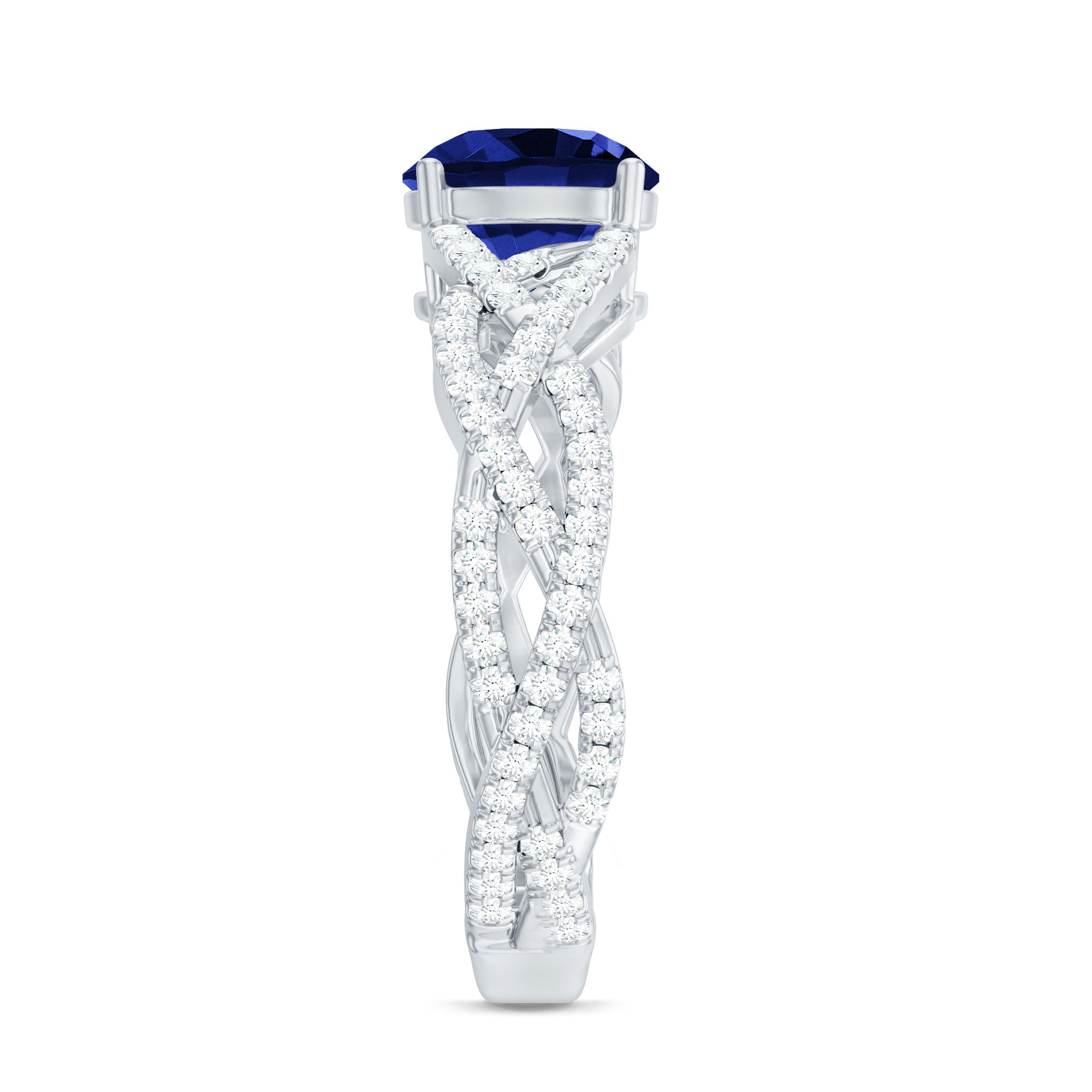 Rosec Jewels-Designer 2.7 Carat Lab Grown Blue Sapphire Engagement Ring with Diamond Criss Cross Shank