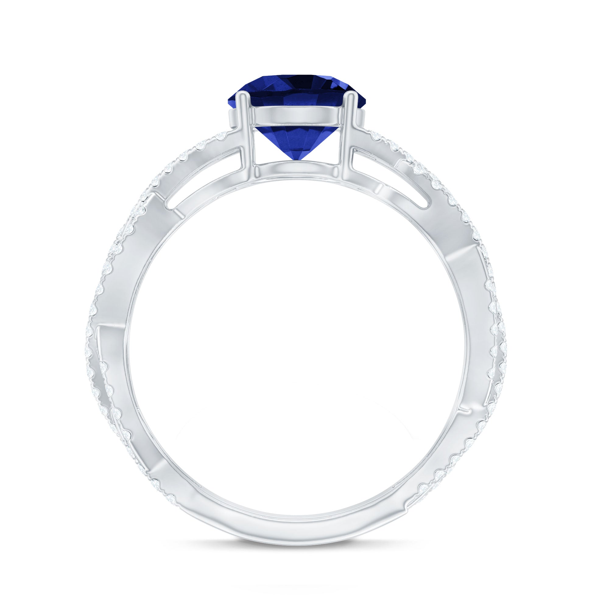 Rosec Jewels-Designer 2.7 Carat Lab Grown Blue Sapphire Engagement Ring with Diamond Criss Cross Shank