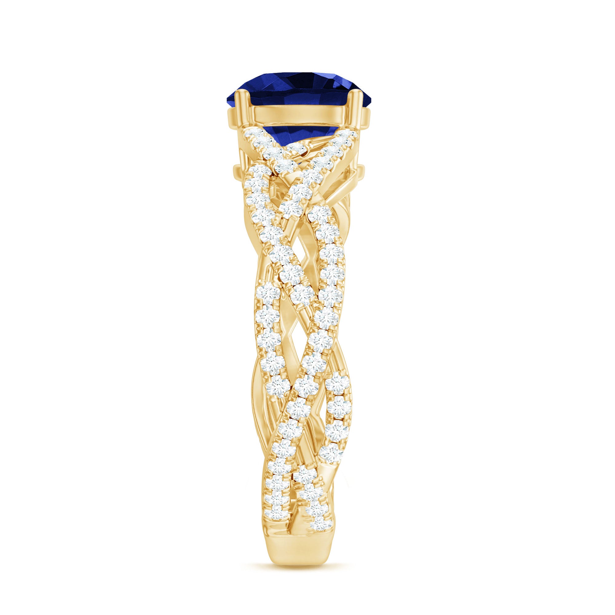 Rosec Jewels-Designer 2.7 Carat Lab Grown Blue Sapphire Engagement Ring with Diamond Criss Cross Shank