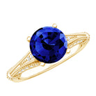 Vintage Style 2.7 Carat Lab Grown Blue Sapphire Engagement Ring with Diamond AAAA - Rosec Jewels