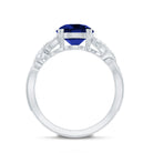 Designer 2.7 Carat Lab Grown Blue Sapphire Statement Engagement Ring with Diamond AAAA - Rosec Jewels