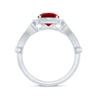Antique Looking Lab Grown Ruby Engagement Ring with Diamond Halo AAAA - Rosec Jewels