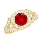 Antique Looking Lab Grown Ruby Engagement Ring with Diamond Halo AAAA - Rosec Jewels