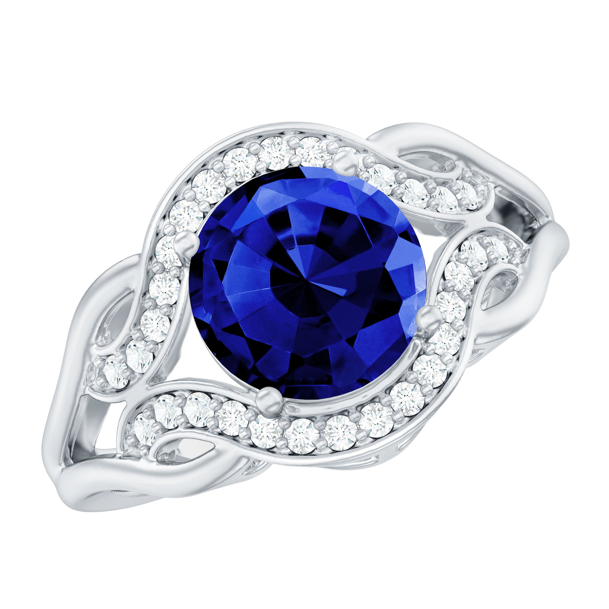 Rosec Jewels-Certified Lab Grown Blue Sapphire Antique engagement ring with Diamond