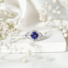 Rosec Jewels-Certified Lab Grown Blue Sapphire Antique engagement ring with Diamond
