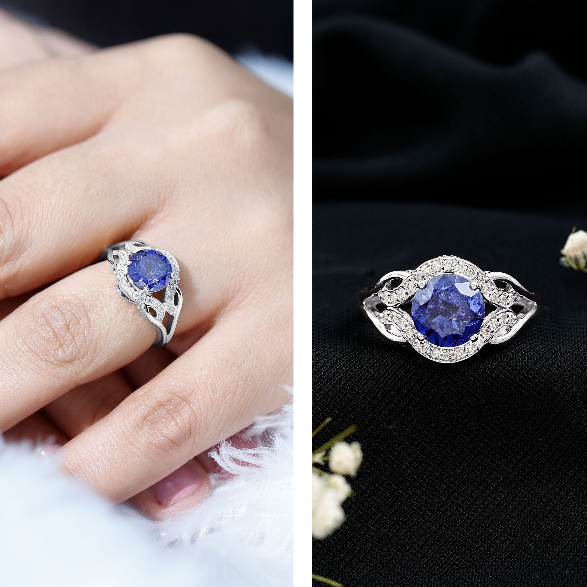 Rosec Jewels-Certified Lab Grown Blue Sapphire Antique engagement ring with Diamond