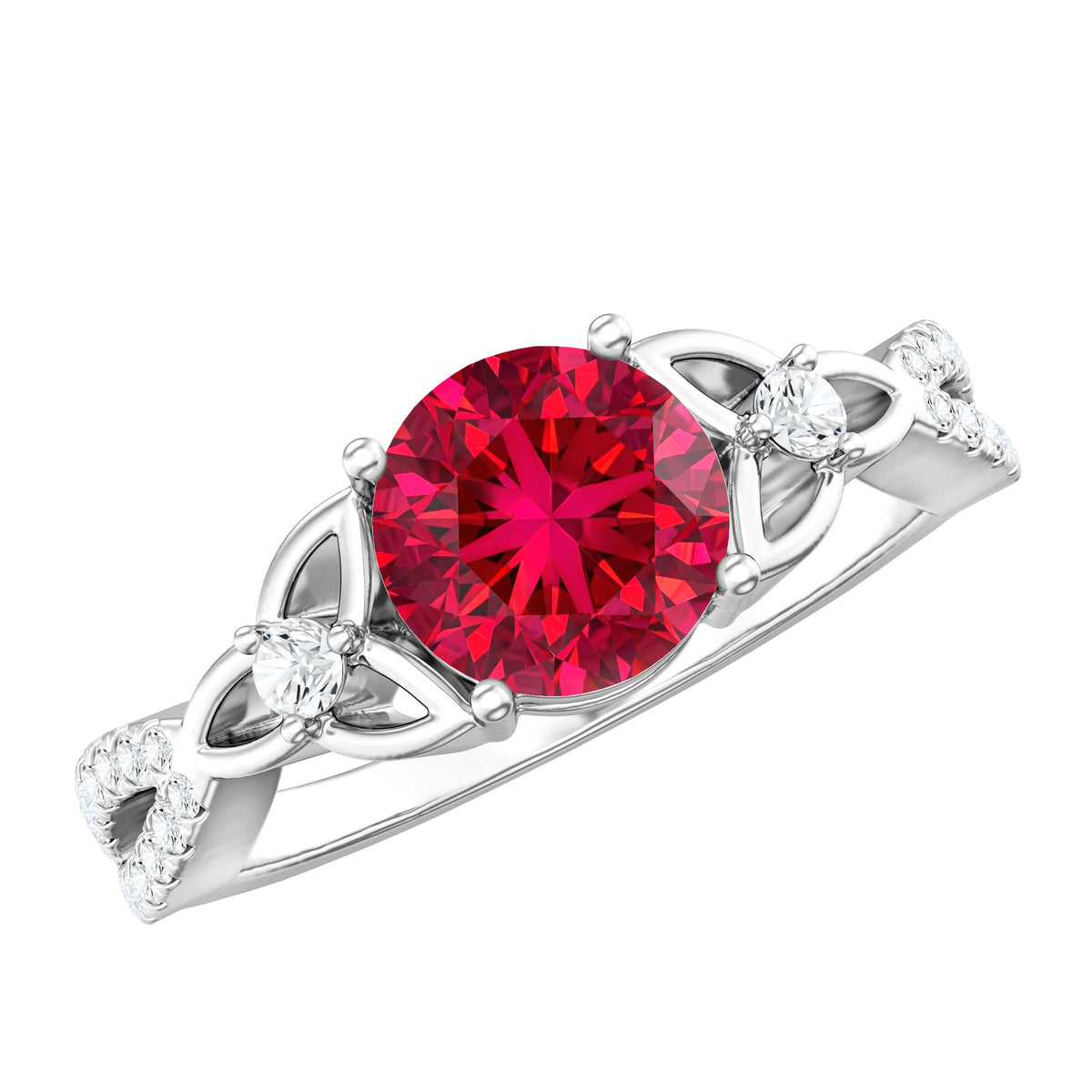 Certified Lab Created Ruby Solitaire Engagement Ring with Diamonds AAAA - Rosec Jewels
