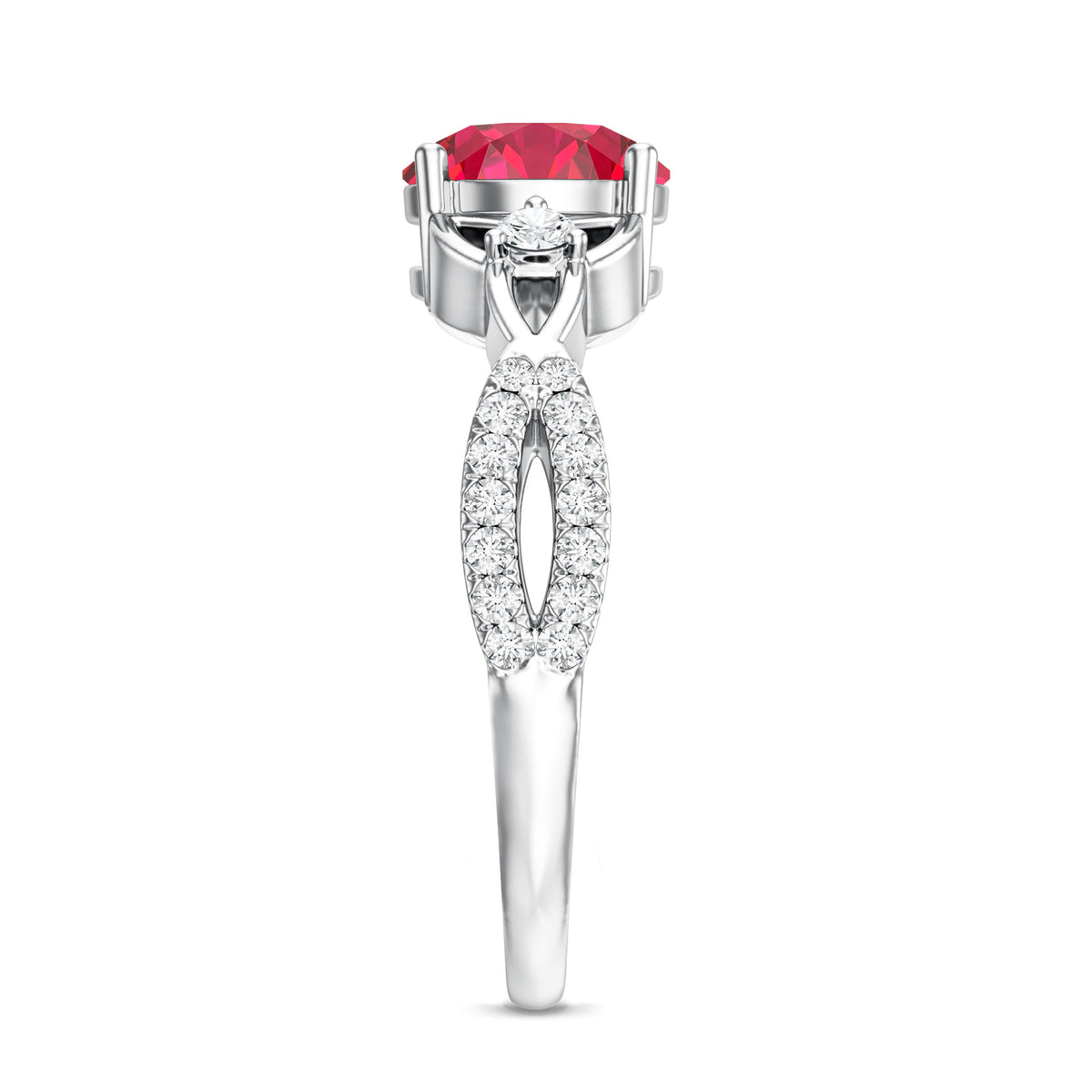 Certified Lab Created Ruby Solitaire Engagement Ring with Diamonds AAAA - Rosec Jewels
