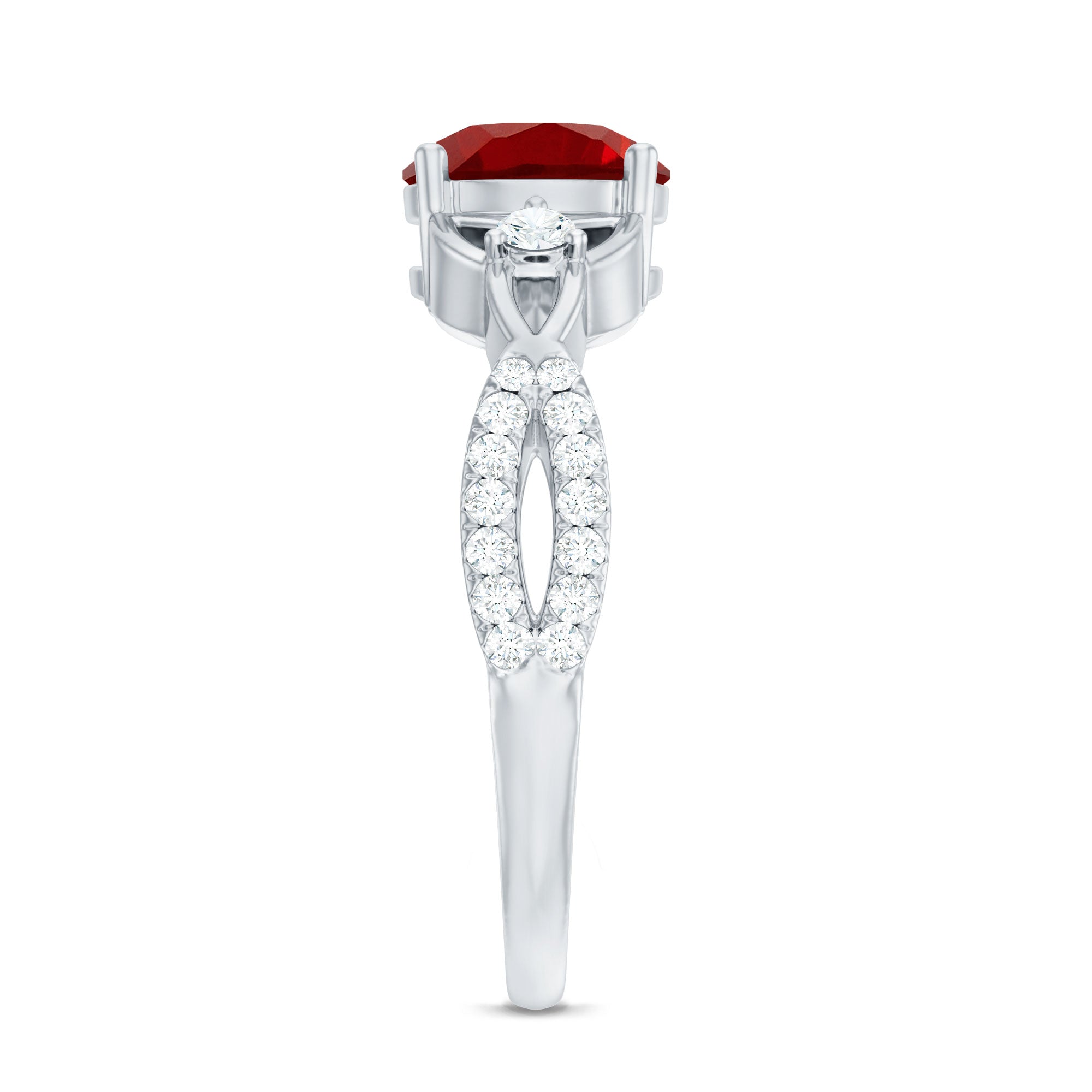 Certified Lab Created Ruby Solitaire Engagement Ring with Diamonds AAAA - Rosec Jewels