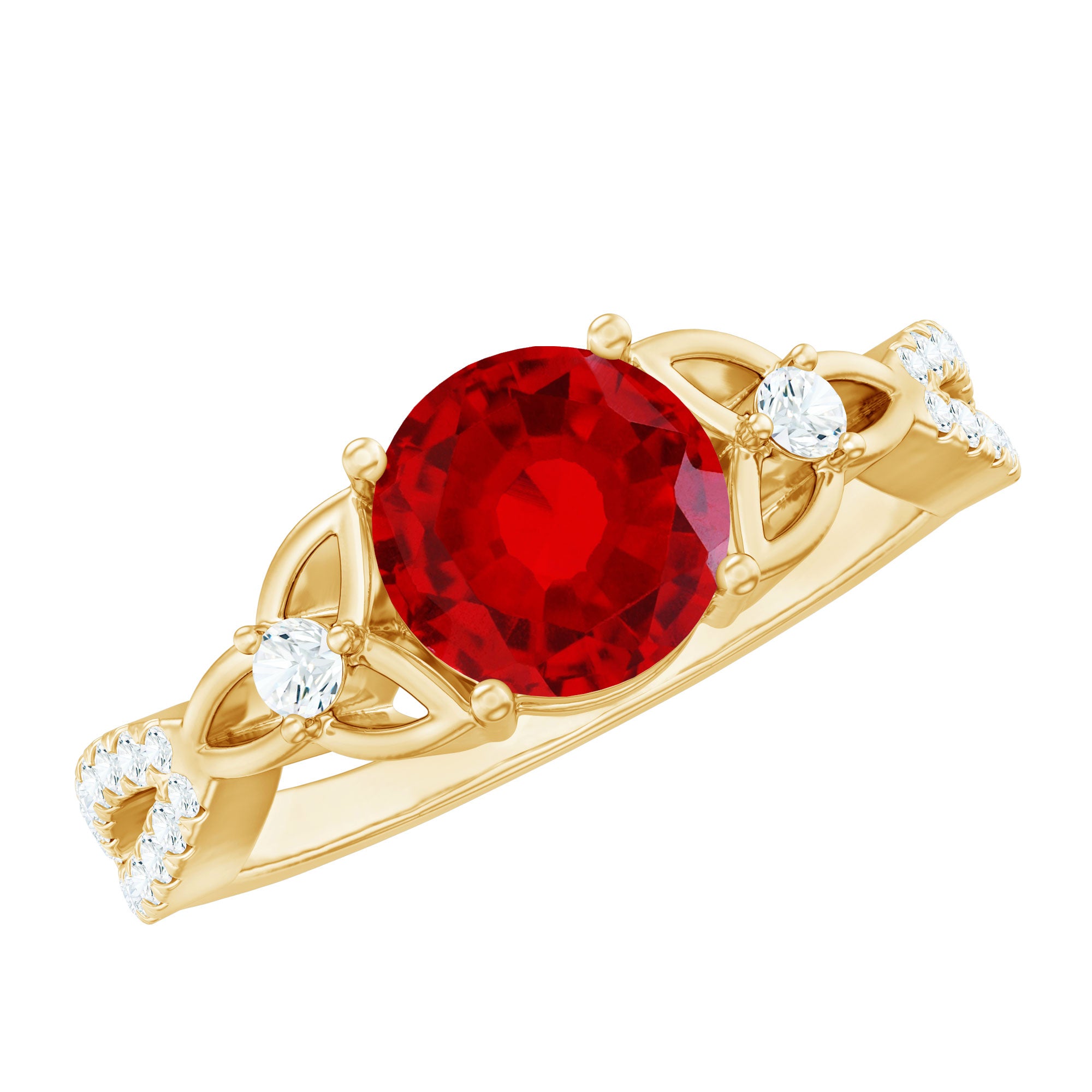Certified Lab Created Ruby Solitaire Engagement Ring with Diamonds AAAA - Rosec Jewels