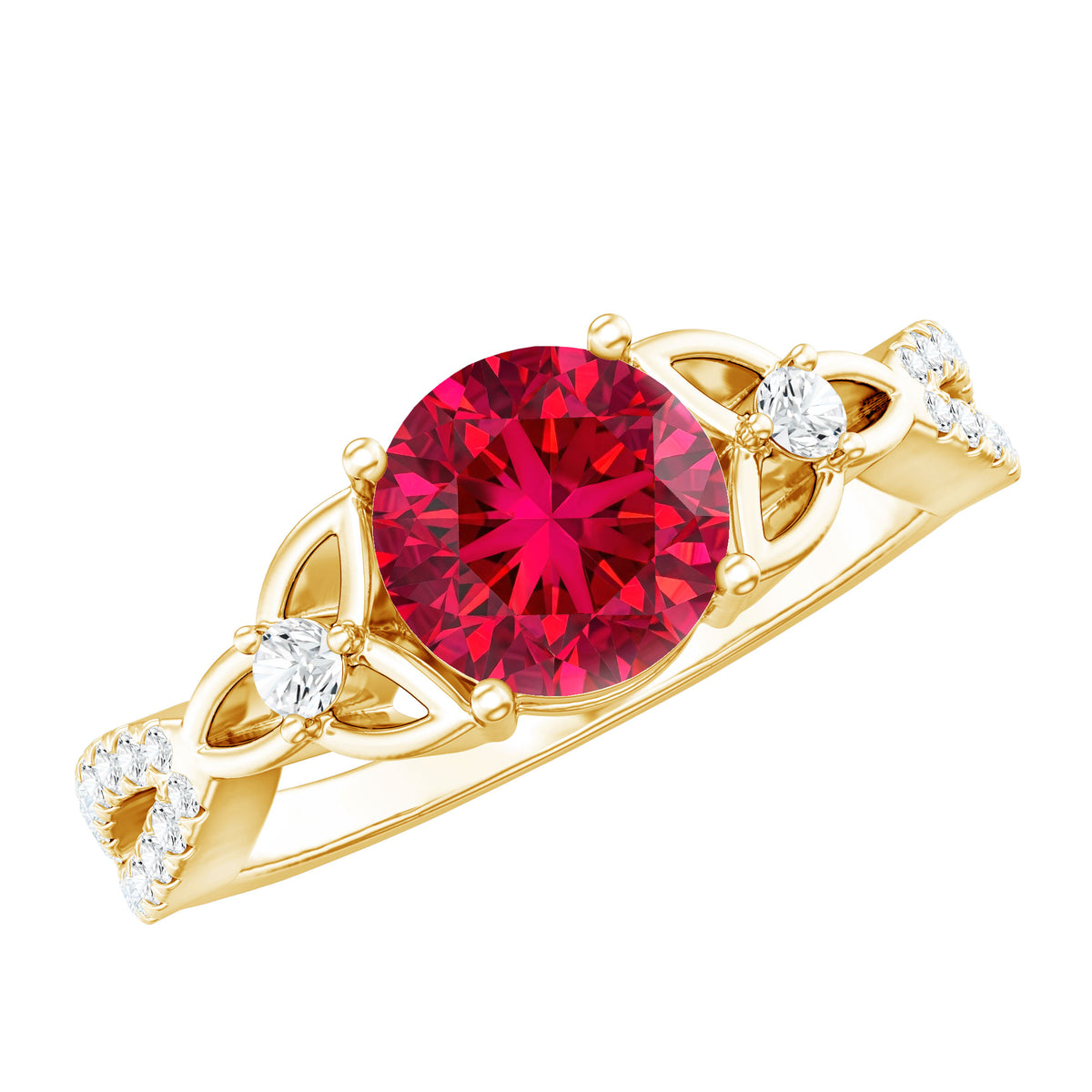 Certified Lab Created Ruby Solitaire Engagement Ring with Diamonds AAAA - Rosec Jewels