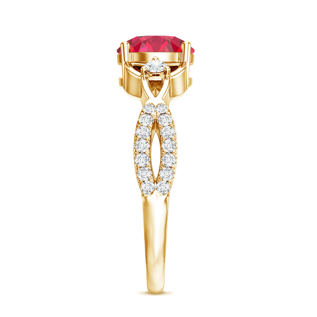 Certified Lab Created Ruby Solitaire Engagement Ring with Diamonds AAAA - Rosec Jewels