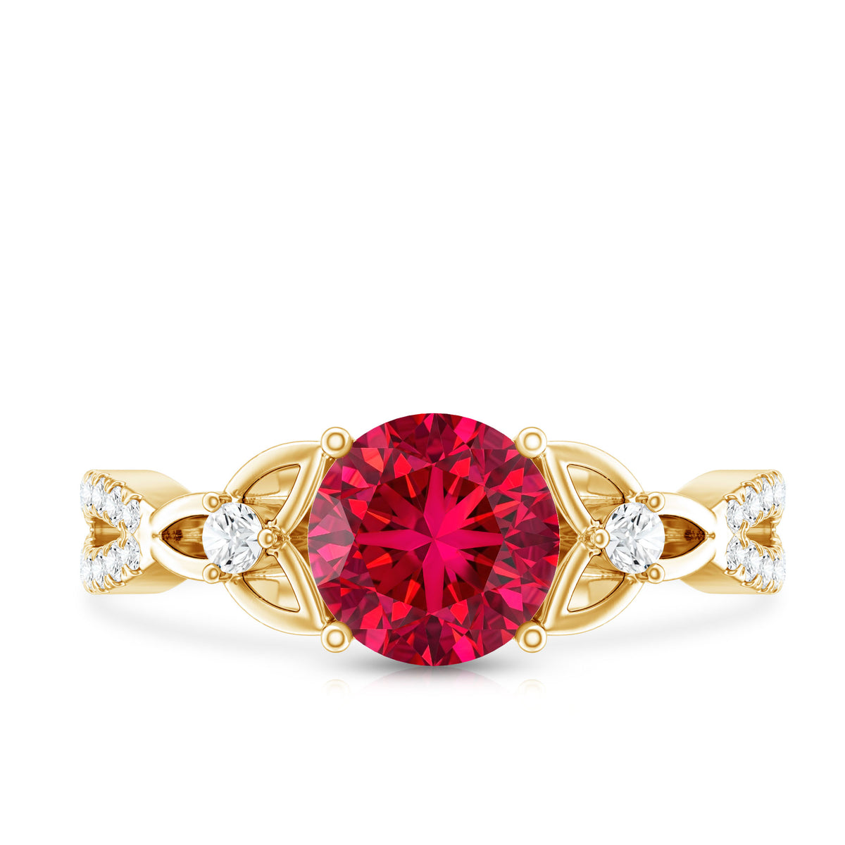 Certified Lab Created Ruby Solitaire Engagement Ring with Diamonds AAAA - Rosec Jewels