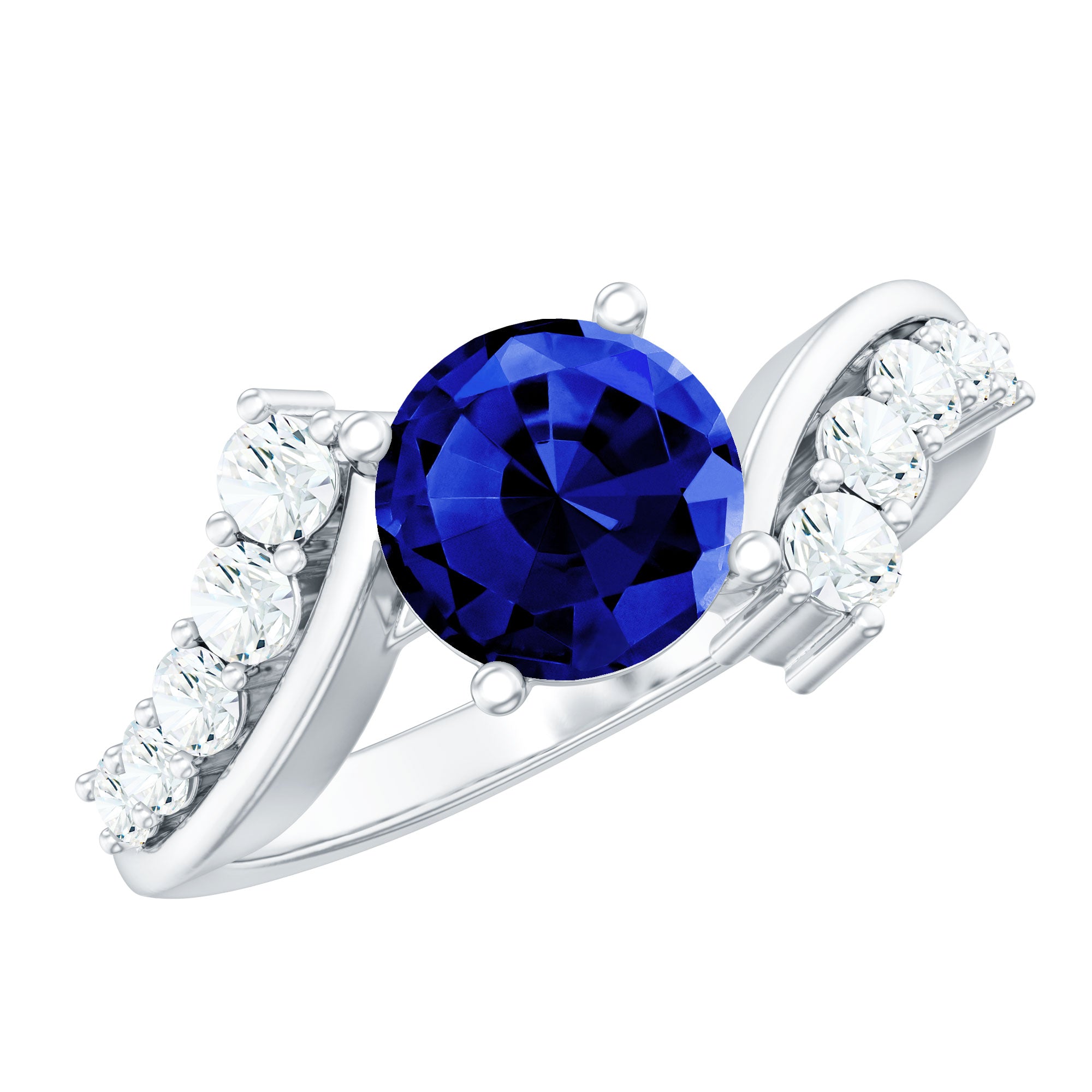 Designer Lab Grown Blue Sapphire Engagement Ring With Diamond