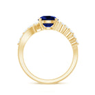 Certified 2.7 Carat Lab Grown Blue Sapphire Engagement Ring with Diamond Bypass Shank AAAA - Rosec Jewels