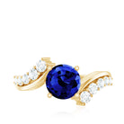 Certified 2.7 Carat Lab Grown Blue Sapphire Engagement Ring with Diamond Bypass Shank AAAA - Rosec Jewels