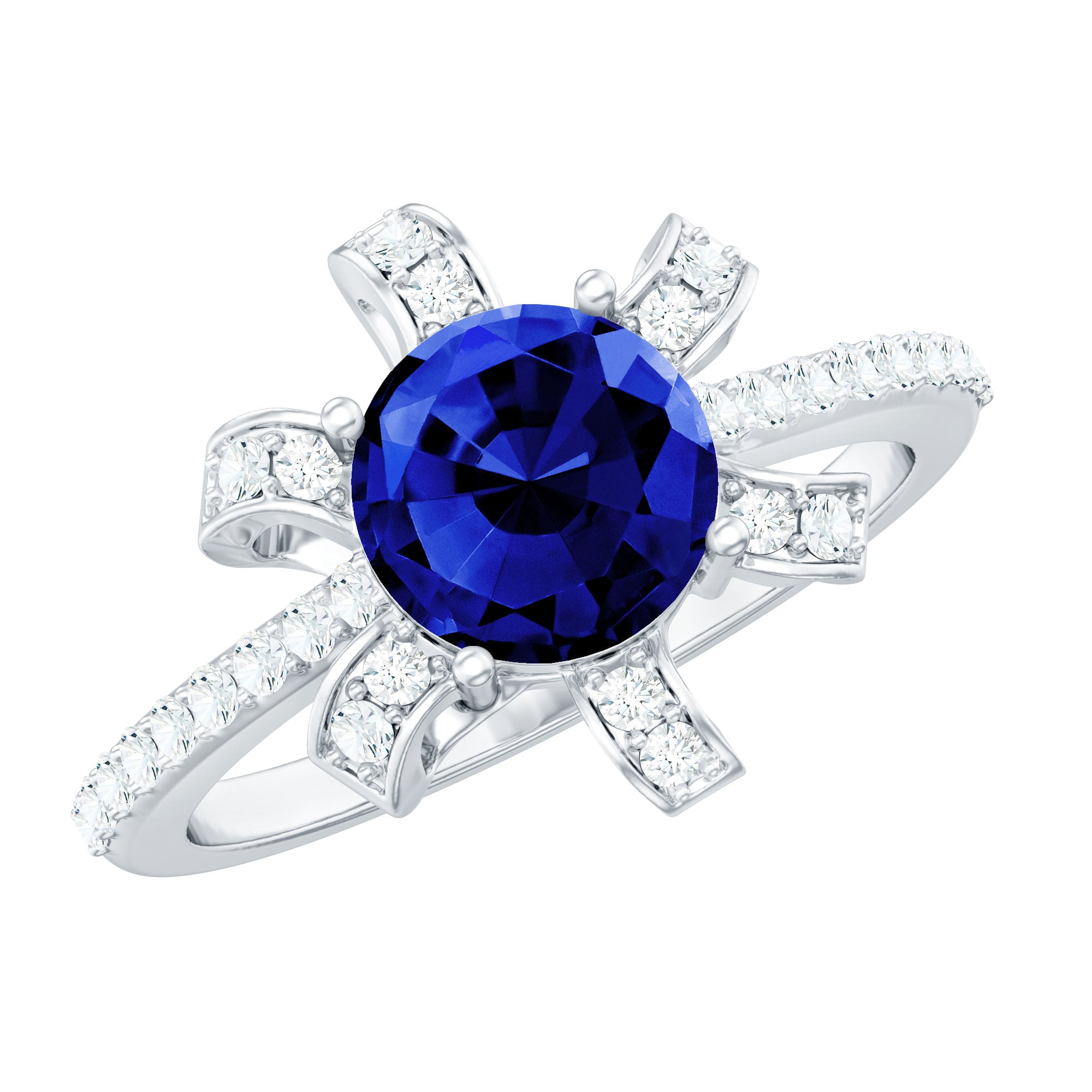 Nature Inspired 2.7 Carat Lab Grown Blue Sapphire Diamond Engagement Ring AAAA - Rosec Jewels