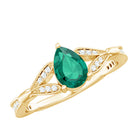 Pear Shape Lab Grown Emerald Teardrop Engagement Ring With Diamond AAAA - Rosec Jewels