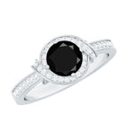 1.6 Carat Lab Grown Black Diamond Engagement Ring with White Diamond Halo AAAA ( Synthetic ) - Rosec Jewels