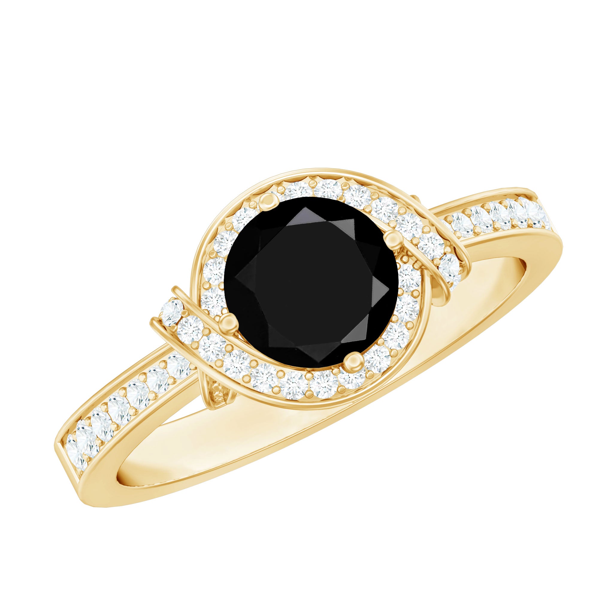 1.6 Carat Lab Grown Black Diamond Engagement Ring with White Diamond Halo AAAA ( Synthetic ) - Rosec Jewels