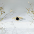 1.6 Carat Lab Grown Black Diamond Engagement Ring with White Diamond Halo AAAA ( Synthetic ) - Rosec Jewels