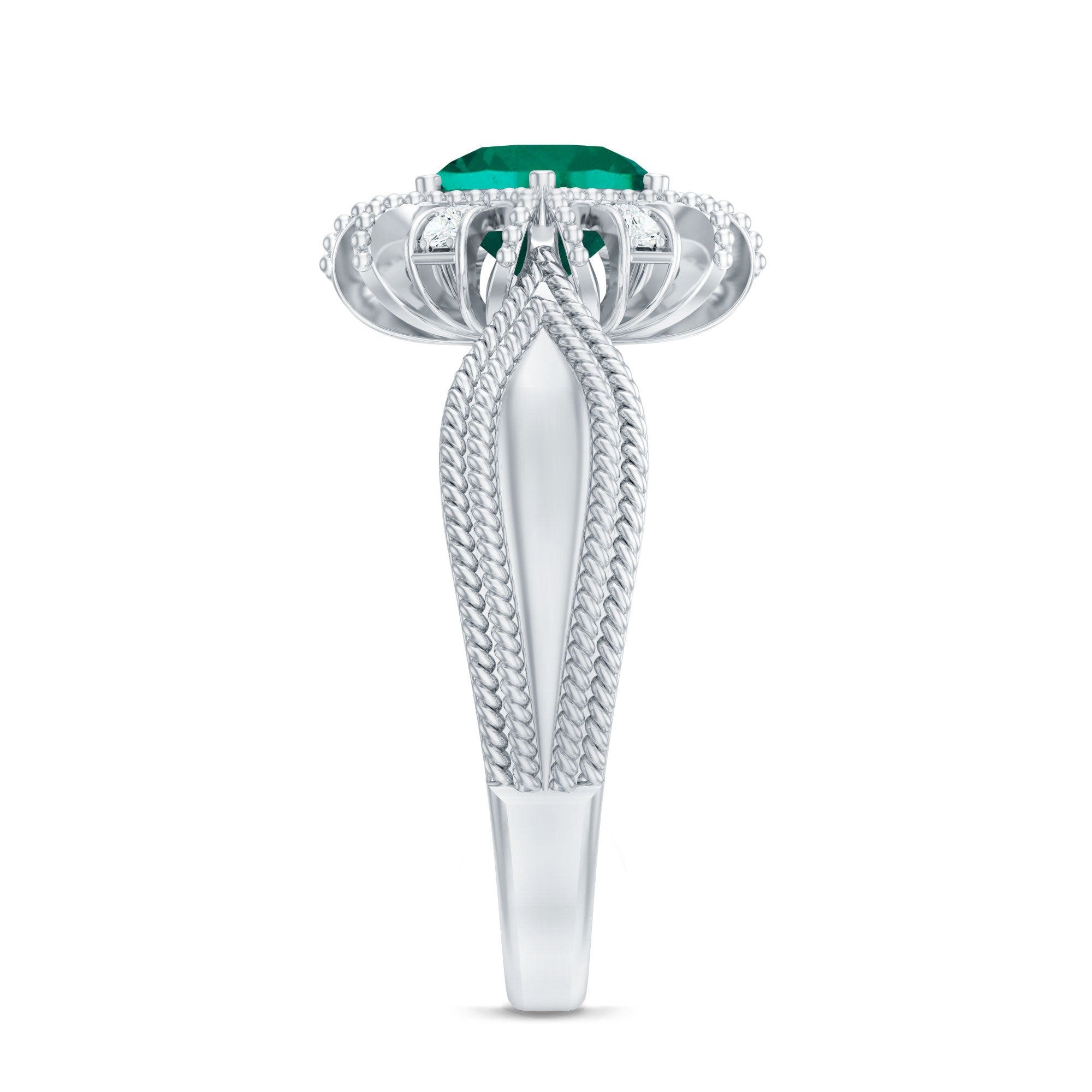 Lab Grown Emerald Vintage Style Flower Engagement Ring With Diamond AAAA - Rosec Jewels