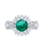 Lab Grown Emerald Vintage Style Flower Engagement Ring With Diamond AAAA - Rosec Jewels