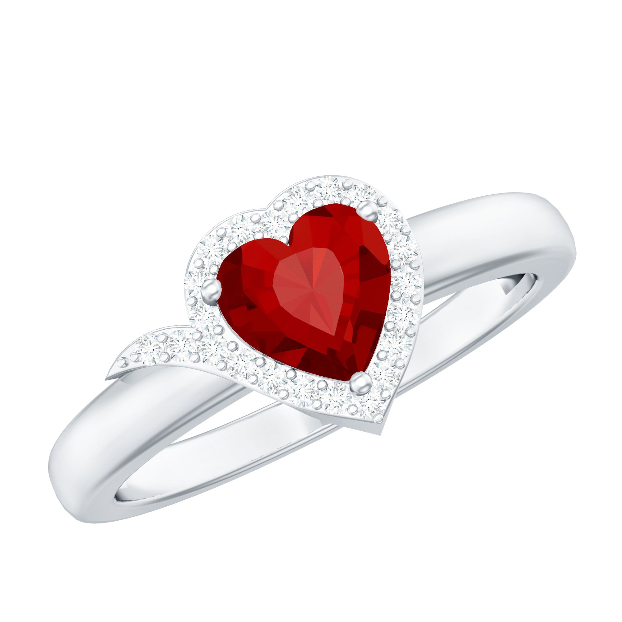 6 MM Lab Grown Ruby Heart Engagement Ring with Diamond Halo AAAA - Rosec Jewels