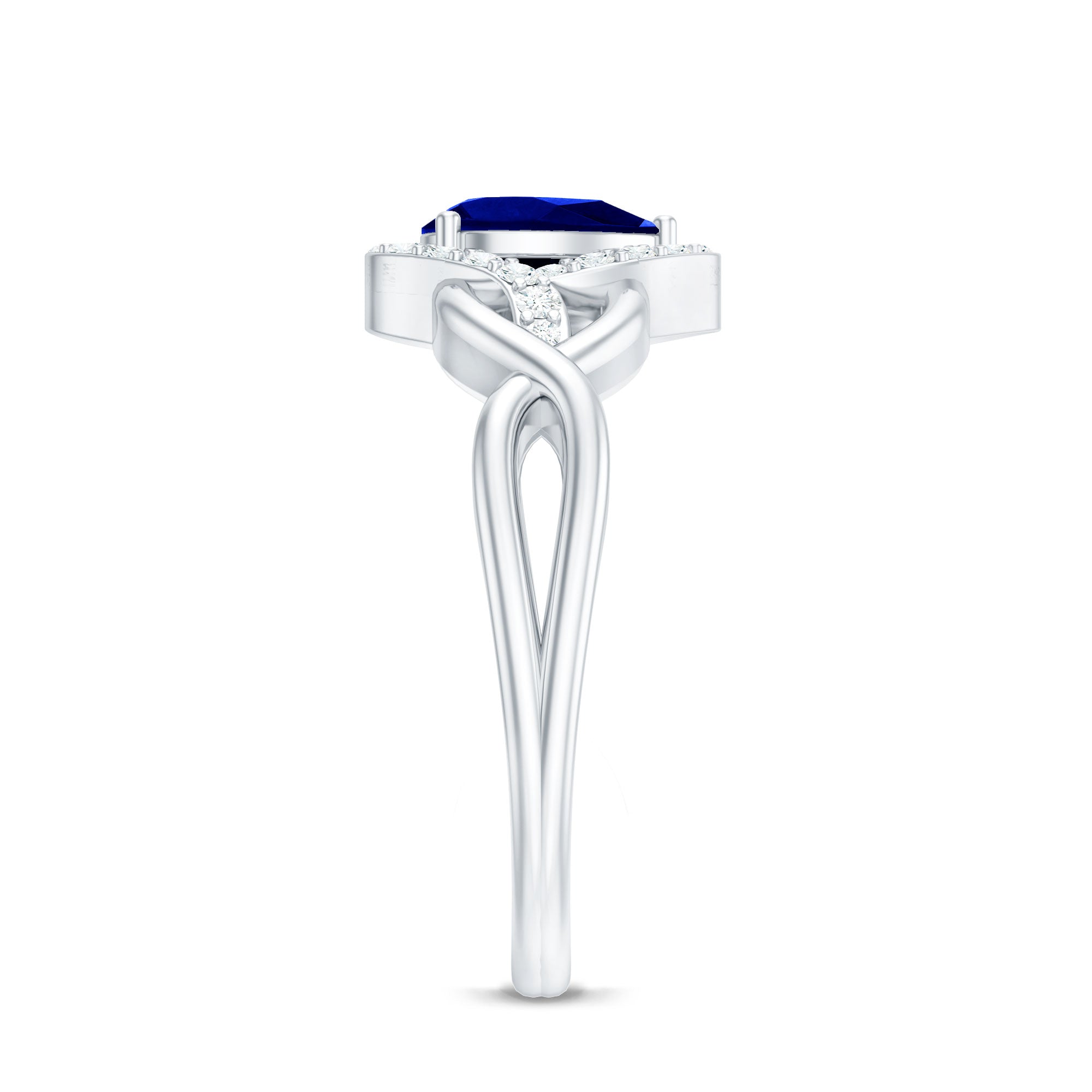 Certified 1.6 Carat Lab Grown Blue Sapphire Diamond Teardrop Engagement Ring with Crossover Shank AAAA - Rosec Jewels